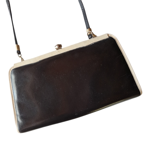 VINTAGE Unique Black & Ivory Geo Style Crossbody Shoulder Bag Handbag - Picture 6 of 11